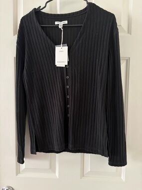 Free Assembly Black Ribbed Button Cardigan - M
